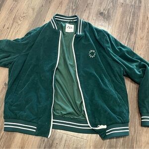 Green Zara Terry Cloth Varsity Jacket